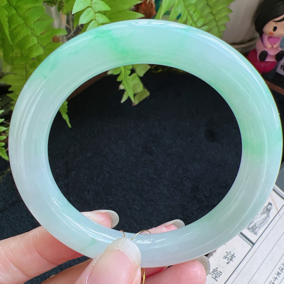 圆条54圈口缅甸天然A货老坑种翡翠手镯玉镯子平洲翡翠手镯精选