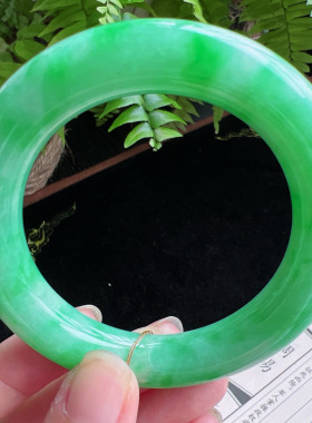 圆条54圈口缅甸天然A货老坑种玉镯平洲翡翠手镯精选编号047D0310E