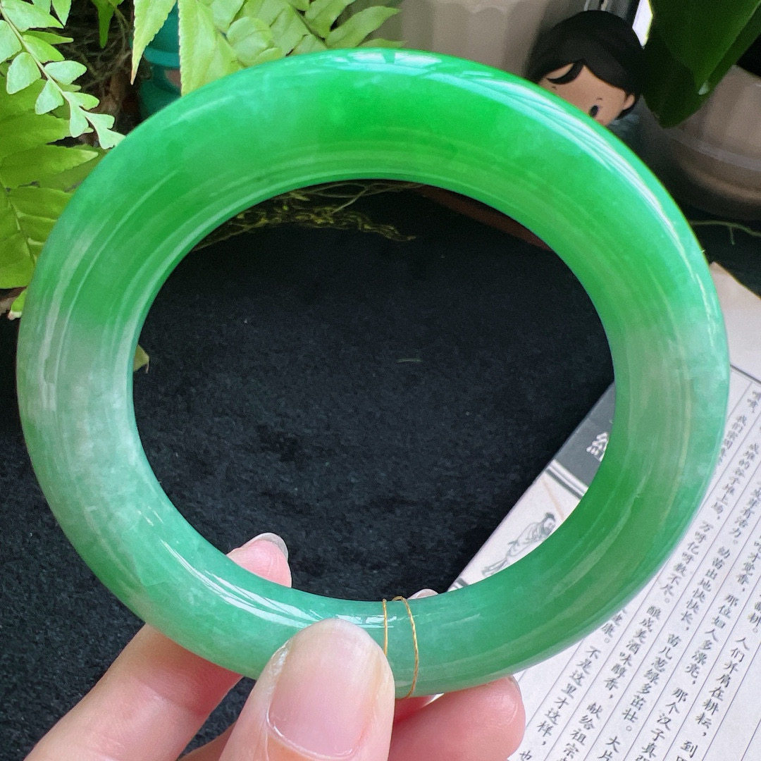 圆条57圈口缅甸天然A货老坑种翡翠手镯玉镯子平洲翡翠手镯精选