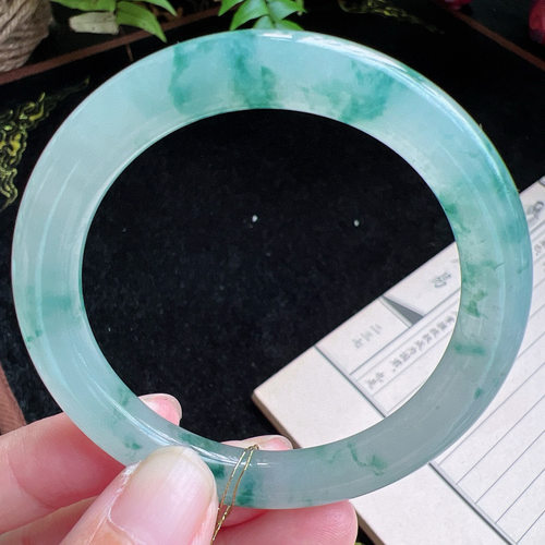 圆条52圈口缅甸天然A货老坑种玉镯平洲翡翠手镯精选编号062D0410E