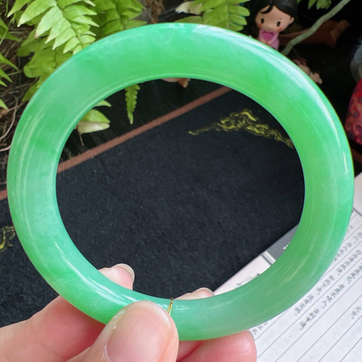 圆条53圈口缅甸天然A货老坑种翡翠手镯玉镯子平洲直供099D0128