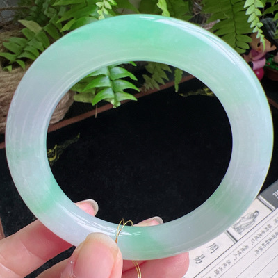 圆条56圈口缅甸天然A货老坑种玉镯平洲翡翠手镯精选编号048D0320E