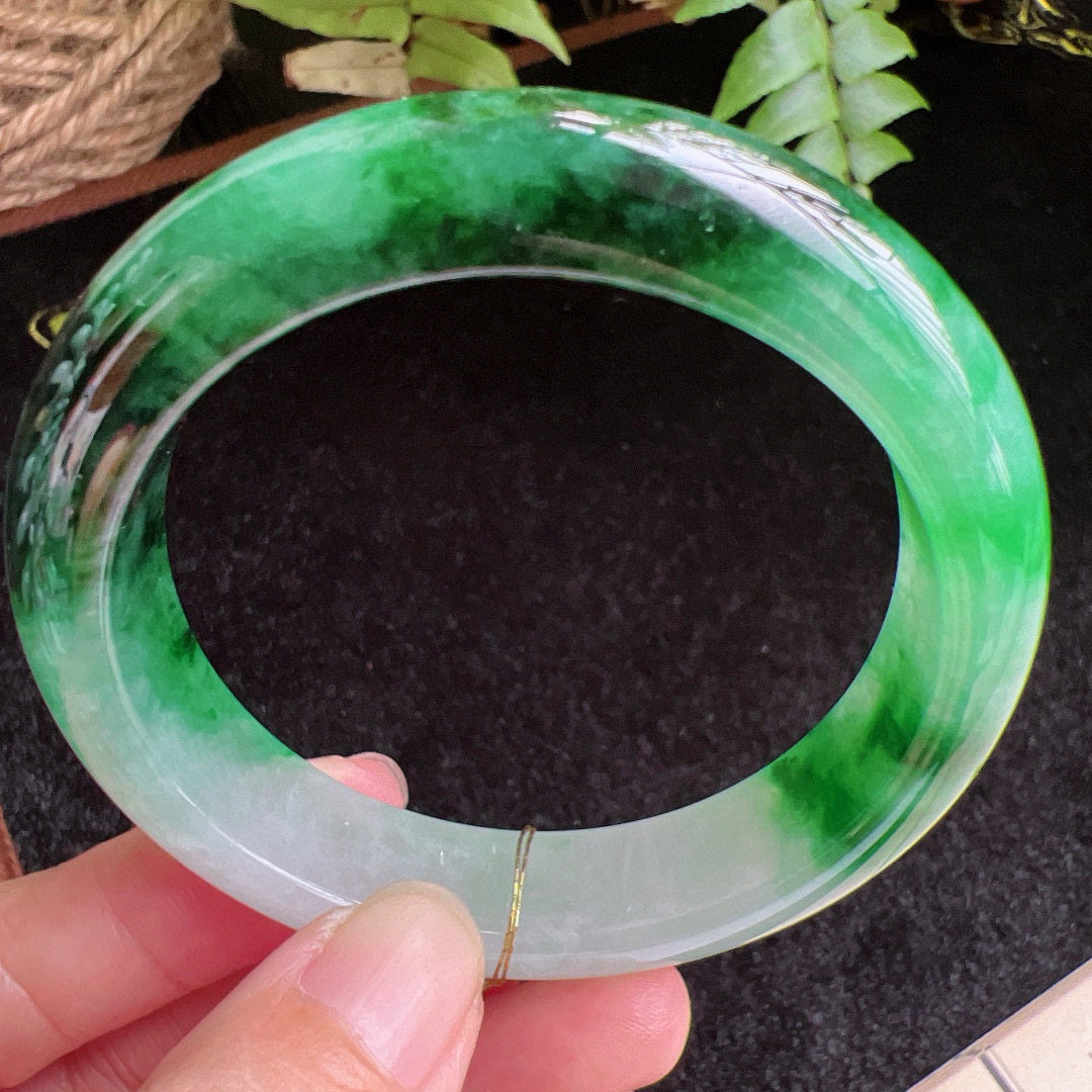 54圈口缅甸天然A货老坑种玉镯平洲翡翠手镯精选编号065D0411E