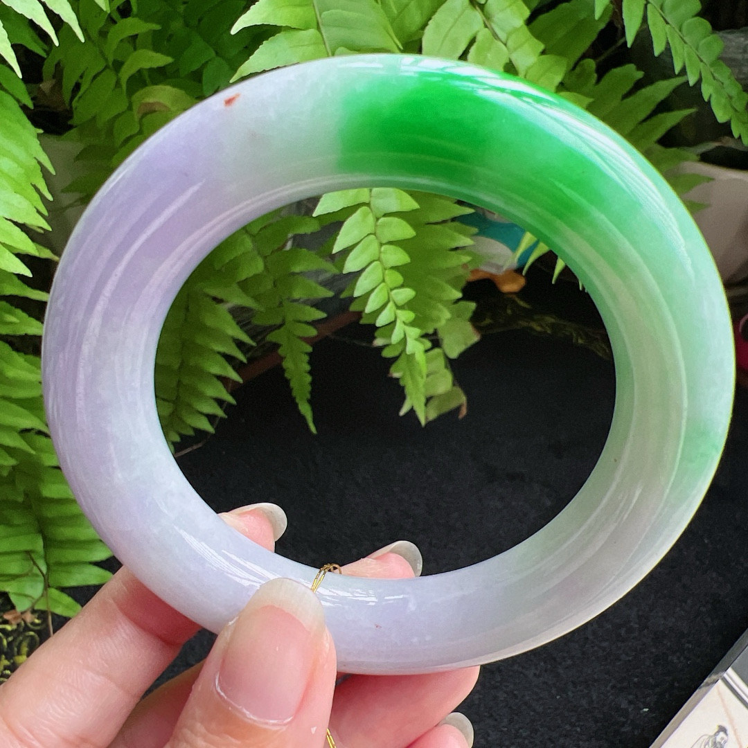 圆条58圈口缅甸天然A货老坑种翡翠手镯玉镯子平洲翡翠手镯精选