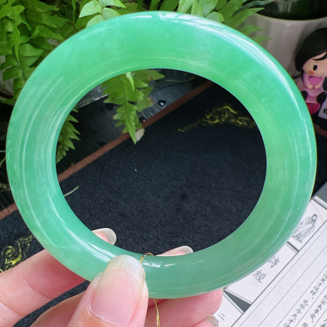 圆条54圈口缅甸天然A货老坑种翡翠手镯玉镯子平洲翡翠手镯精选