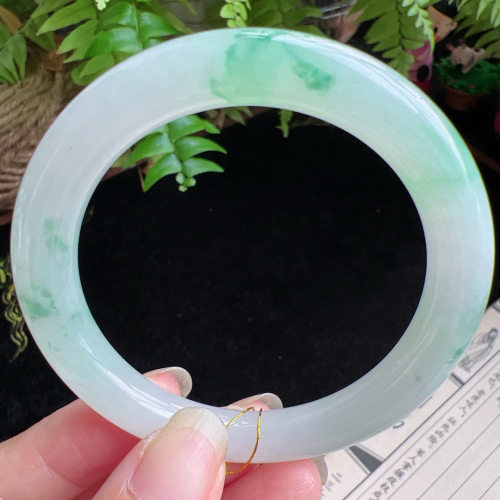 圆条52圈口缅甸天然A货老坑种玉镯平洲翡翠手镯精选编号046D0402E