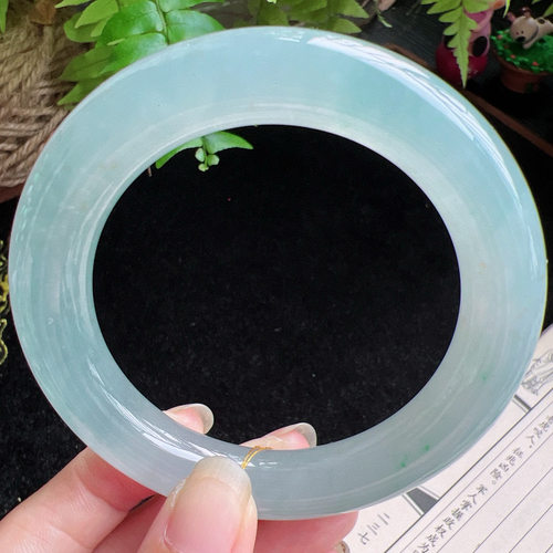 圆条60圈口缅甸天然A货老坑种玉镯平洲翡翠手镯精选编号046D0402