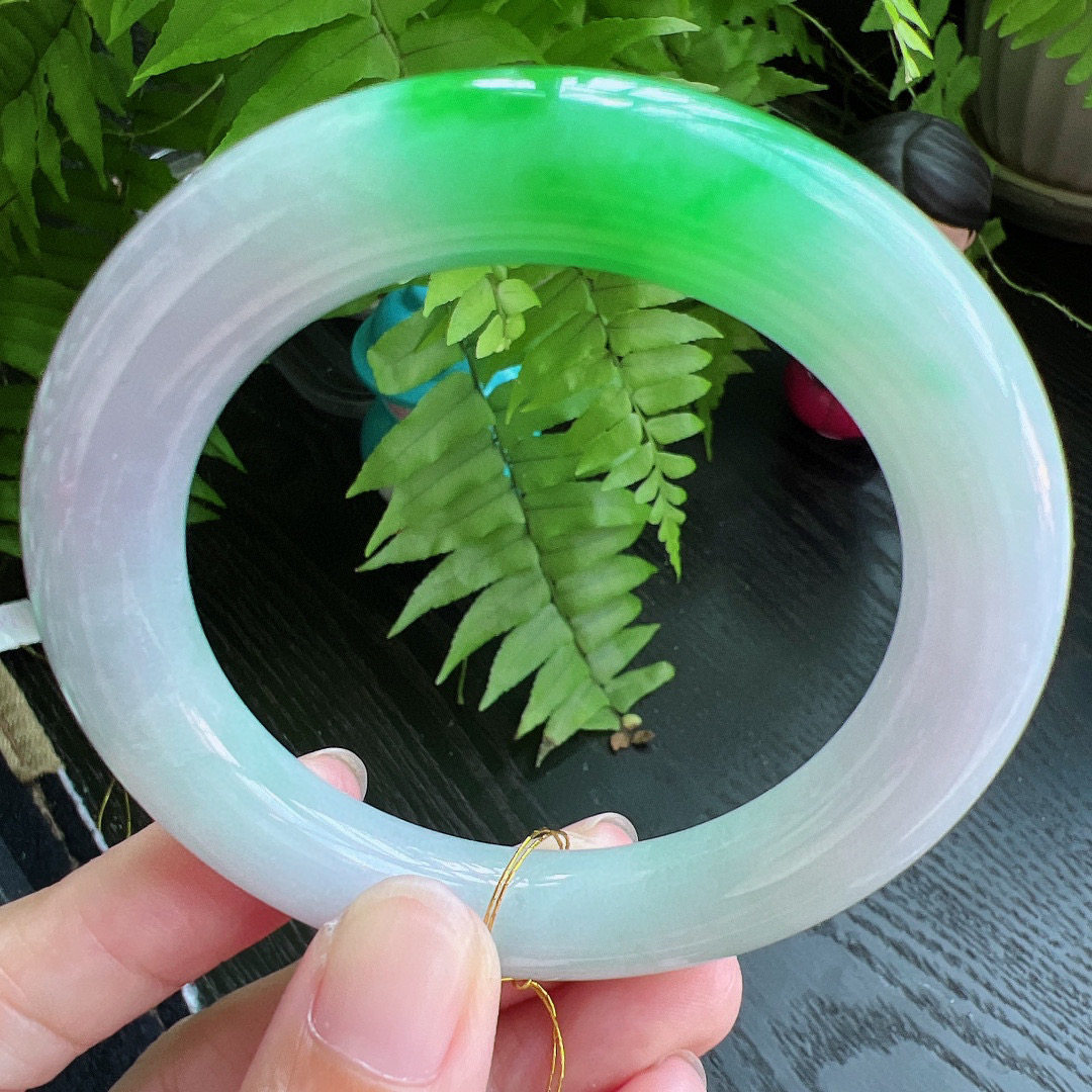 圆条54圈口缅甸天然A货老坑种翡翠手镯玉镯子平洲翡翠手镯精选