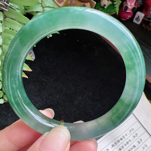 圆条51圈口缅甸天然A货老坑种玉镯平洲翡翠手镯精选编号046D1013E