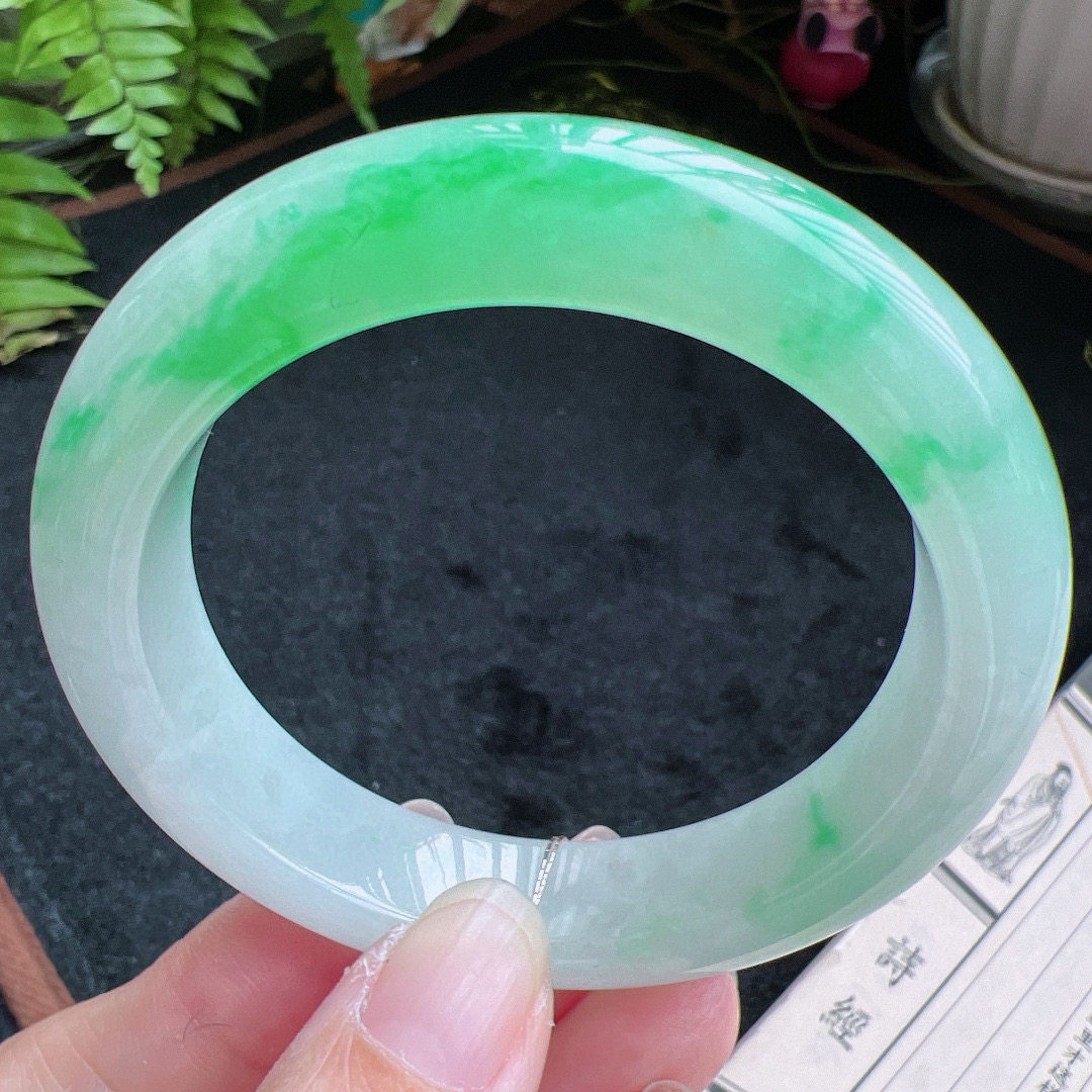 55圈口缅甸天然A货老坑种翡翠手镯玉镯子平洲翡翠手镯精选