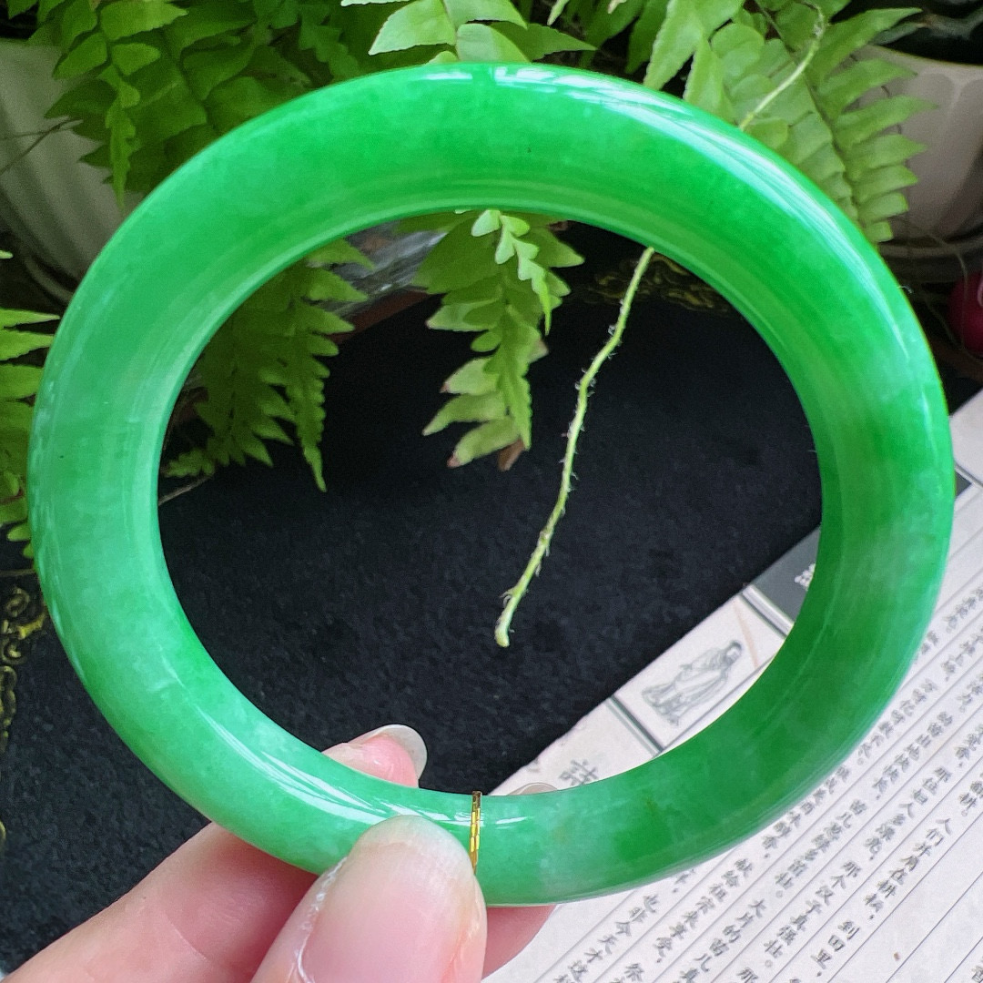 圆条53圈口缅甸天然A货老坑种翡翠手镯玉镯子平洲翡翠手镯精选