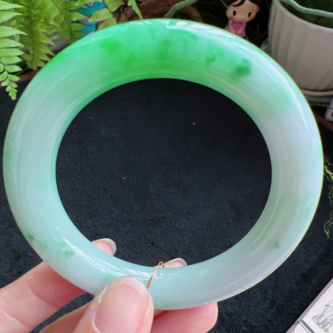 圆条55圈口缅甸天然A货老坑种翡翠手镯玉镯子平洲翡翠手镯精选