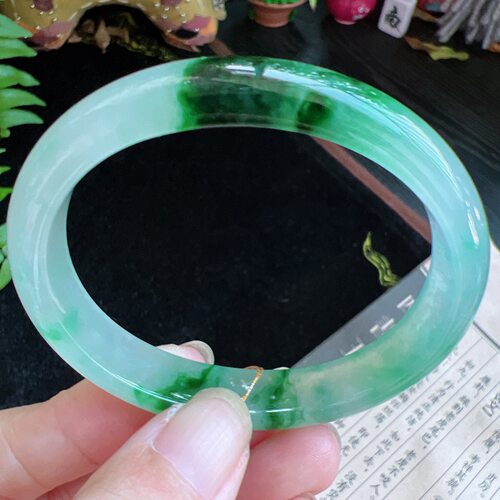 贵妃54圈口缅甸天然A货老坑种玉镯平洲翡翠手镯精选编号047D1007E