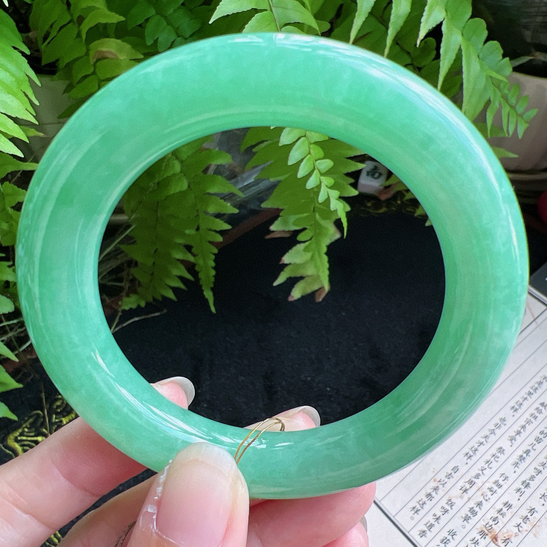 圆条54圈口缅甸天然A货老坑种翡翠手镯玉镯子平洲翡翠手镯精选