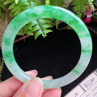 圆条53圈口缅甸天然A货老坑种玉镯平洲翡翠手镯精选编号098D0320E