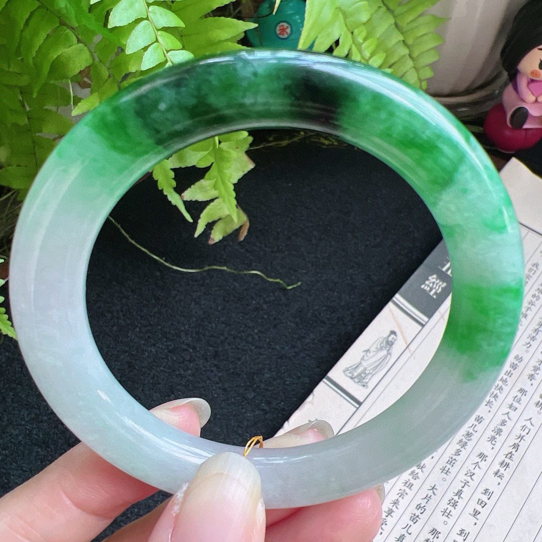 圆条55圈口缅甸天然A货老坑种翡翠手镯玉镯子平洲翡翠手镯精选