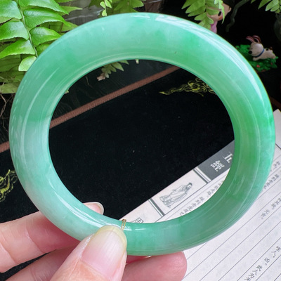 圆条56圈口缅甸天然A货老坑种玉镯平洲翡翠手镯精选编号086D0311E