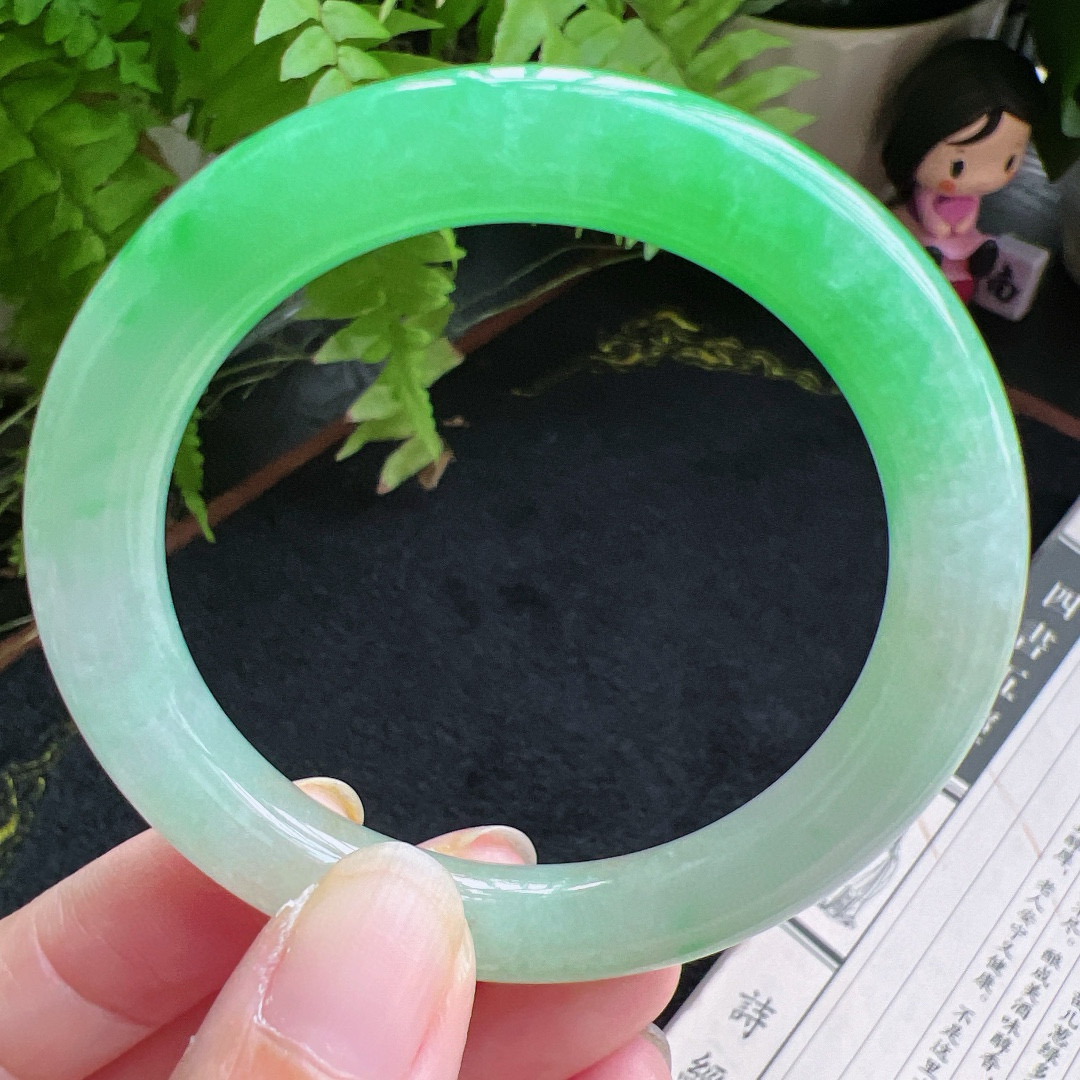 圆条50圈口缅甸天然A货老坑种翡翠手镯玉镯子平洲翡翠手镯精选