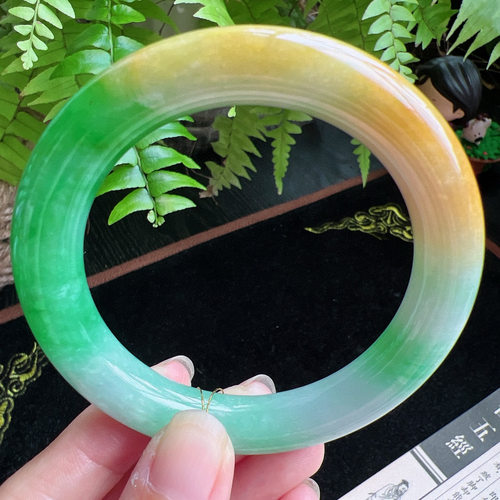 圆条56圈口缅甸天然A货老坑种玉镯平洲翡翠手镯精选编号049D0317E