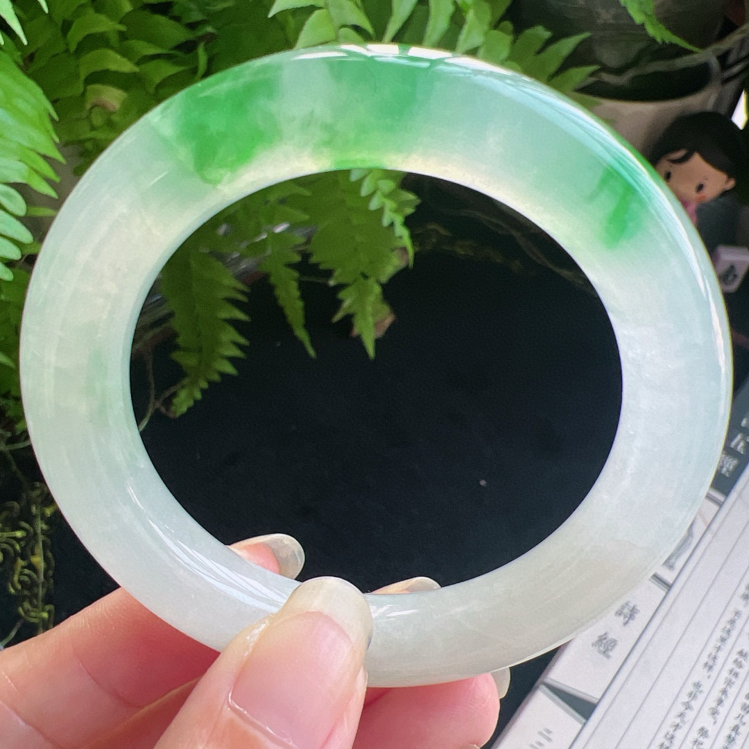 圆条51圈口缅甸天然A货老坑种翡翠手镯玉镯子平洲翡翠手镯精选