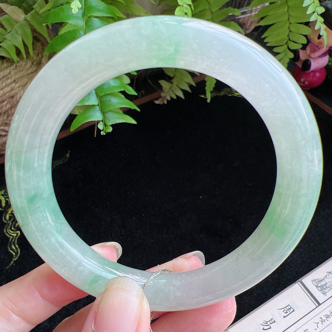 圆条60圈口缅甸天然A货老坑种玉镯平洲翡翠手镯精选编号051D0323