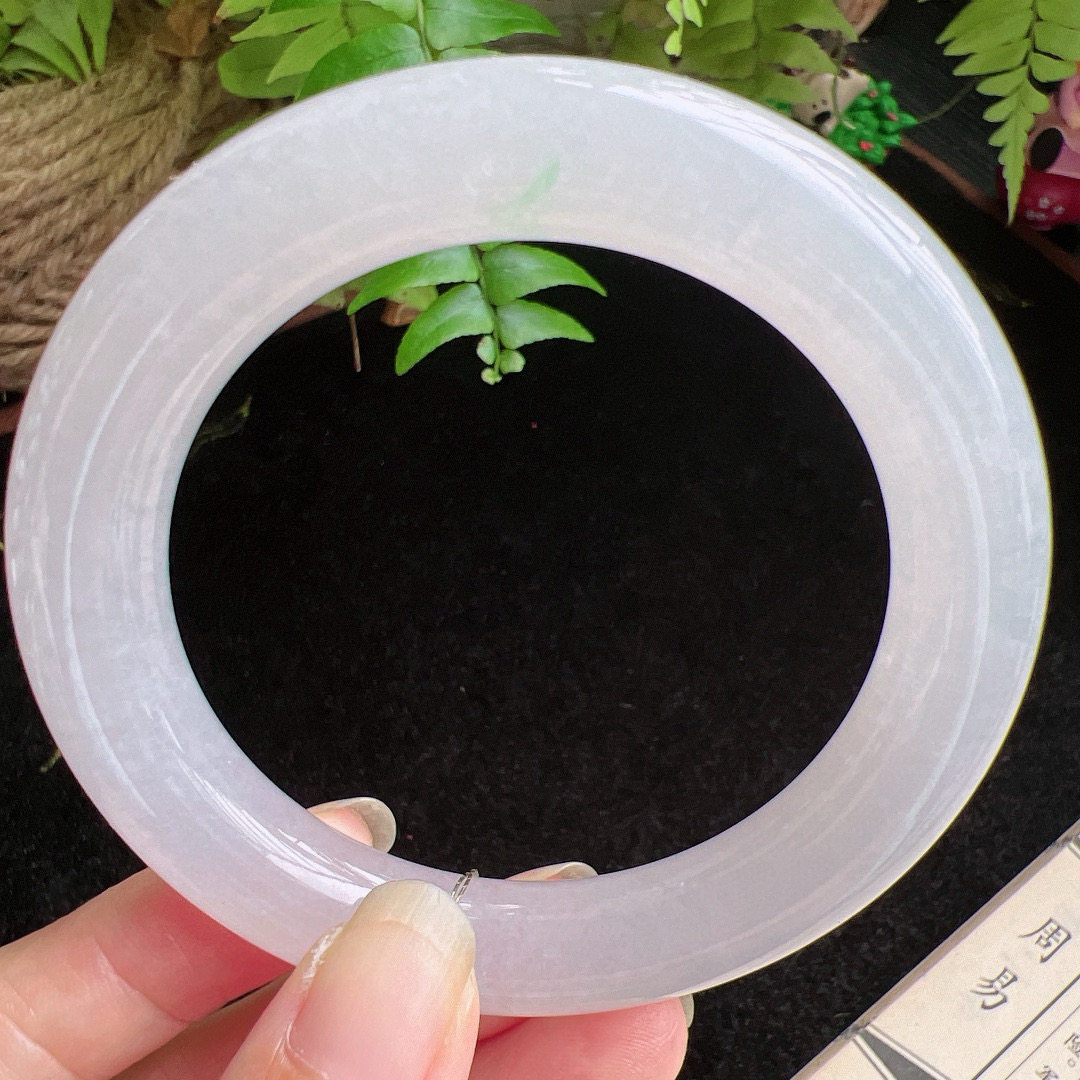 圆条58圈口缅甸天然A货老坑种玉镯平洲翡翠手镯精选编号047D0403E