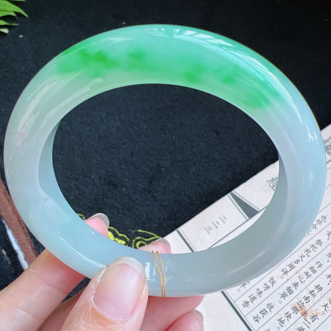 60圈口缅甸天然A货老坑种翡翠手镯玉镯子平洲翡翠手镯精选