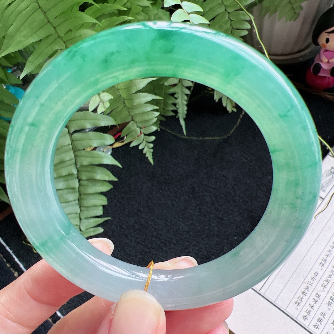 圆条53圈口缅甸天然A货老坑种翡翠手镯玉镯子平洲翡翠手镯精选