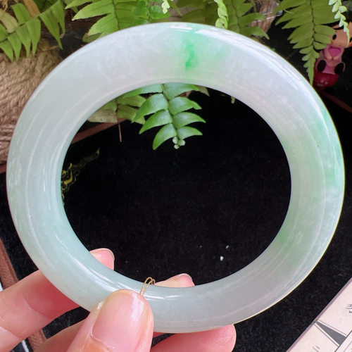 圆条56圈口缅甸天然A货老坑种玉镯平洲翡翠手镯精选编号059D0409E