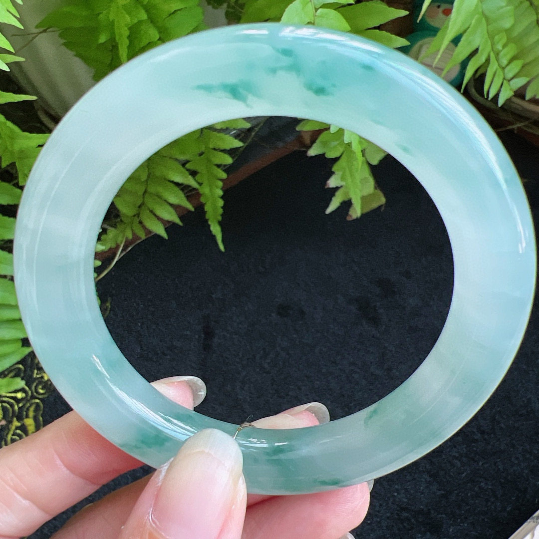 圆条55圈口缅甸天然A货老坑种翡翠手镯玉镯子平洲翡翠手镯精选