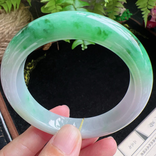 55圈口缅甸天然A货老坑种玉镯平洲翡翠手镯精选编号061D0406E