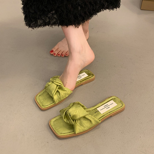 绝美小凉拖鞋女夏外绸缎面一字拖