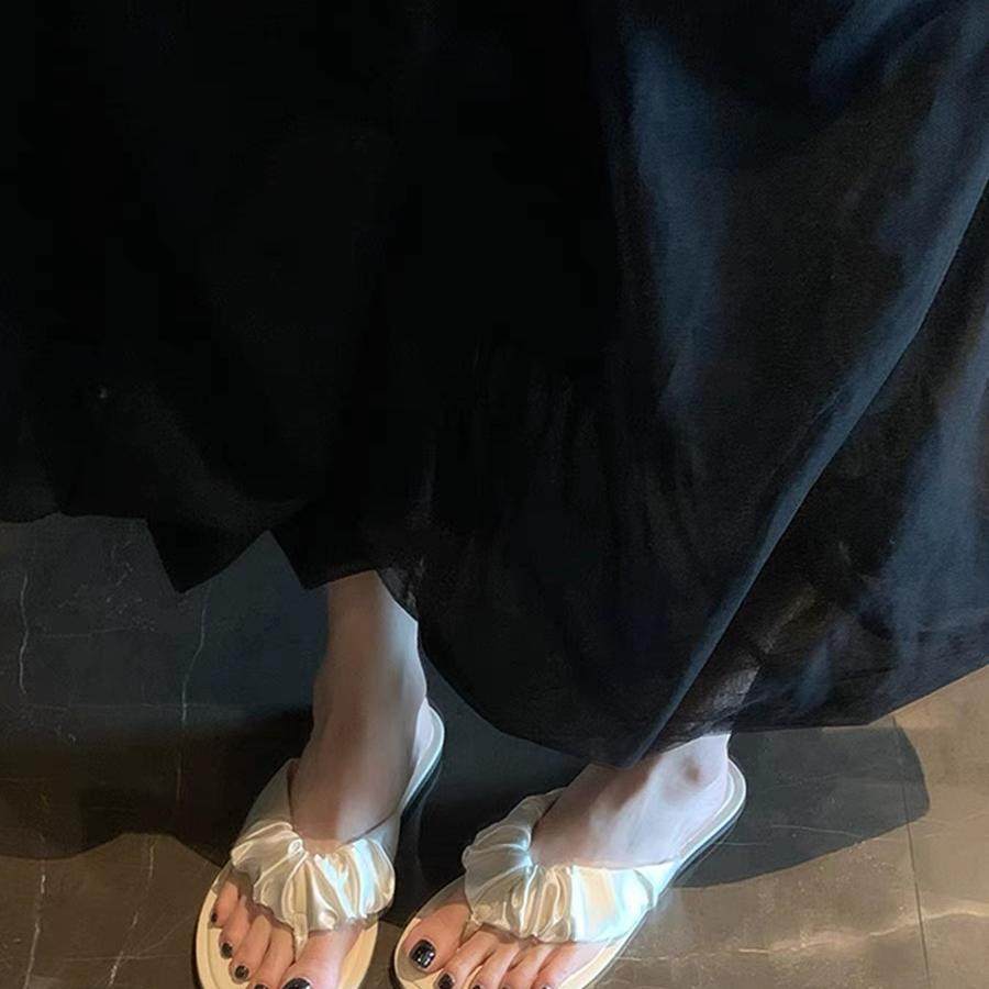 人字拖鞋女夏季可外穿时尚软底暴走配裙子白色褶皱平底夹脚凉拖女,女鞋,人字拖,淘宝优惠券,粉丝福利购,淘宝优惠卷