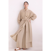 亚麻风衣外套春秋夏新款 宽松老钱风独特设计休闲气质设计感中长款