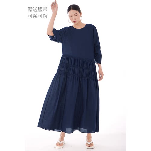 CR倾斜打揽宽松度假风长款连衣裙