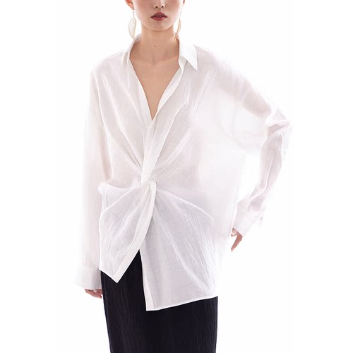 cr扭结小众设计长袖衬衫V领上衣