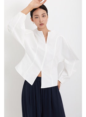 CR衬衫衬衣上衣收腰显瘦简约设计款白色春秋装新款气质法式女装