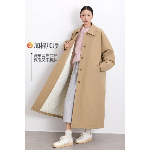 棉衣棉服风衣大衣外套女茧型长款秋冬新款宽松英伦纸感肌理加厚
