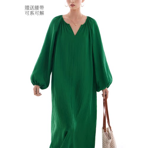 CR宽松茧型灯笼袖松弛风连衣裙