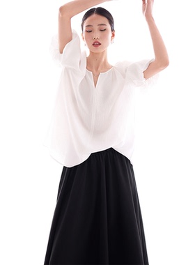 上衣短袖薄款衬衫立领宽松2026春夏新款女装白色皱皱肌理轻盈小衫