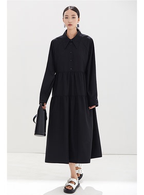 CR连衣裙子女装长裙衣服服装春秋装新款正式场合气质高级黑色宽松
