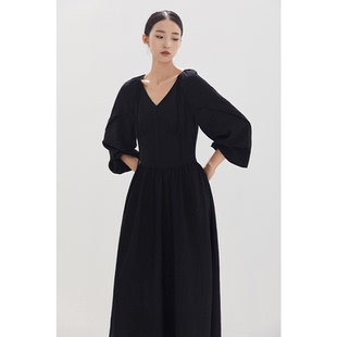 CR连衣裙子女装 气质显瘦黑色小黑裙 约会裙长裙超好看气质春秋新款