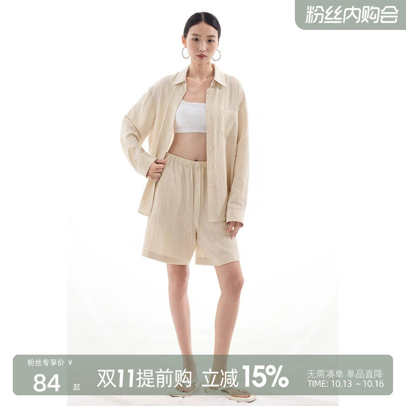 CR亚麻短裤女士2026夏季新款慵懒松弛感宽松休闲直筒裤薄款松紧腰