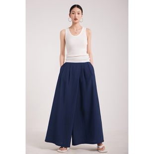 长裤 阔腿裤 女装 子后松紧腰春夏新款 气质高级松弛风休闲气质蓝 裙裤