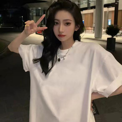 2025夏新款韩版简约百搭纯白色短袖T恤女宽松显瘦港味学生上衣女
