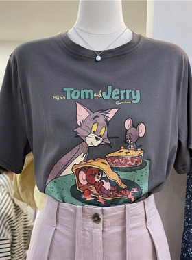 2025新款夏季纯棉短袖T恤女韩版宽松半袖套头圆领上衣服23114#