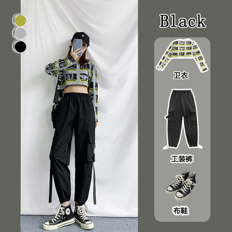 薄款工装裤女宽松bf夏季运动2020新款高腰显瘦直筒束脚百搭裤子