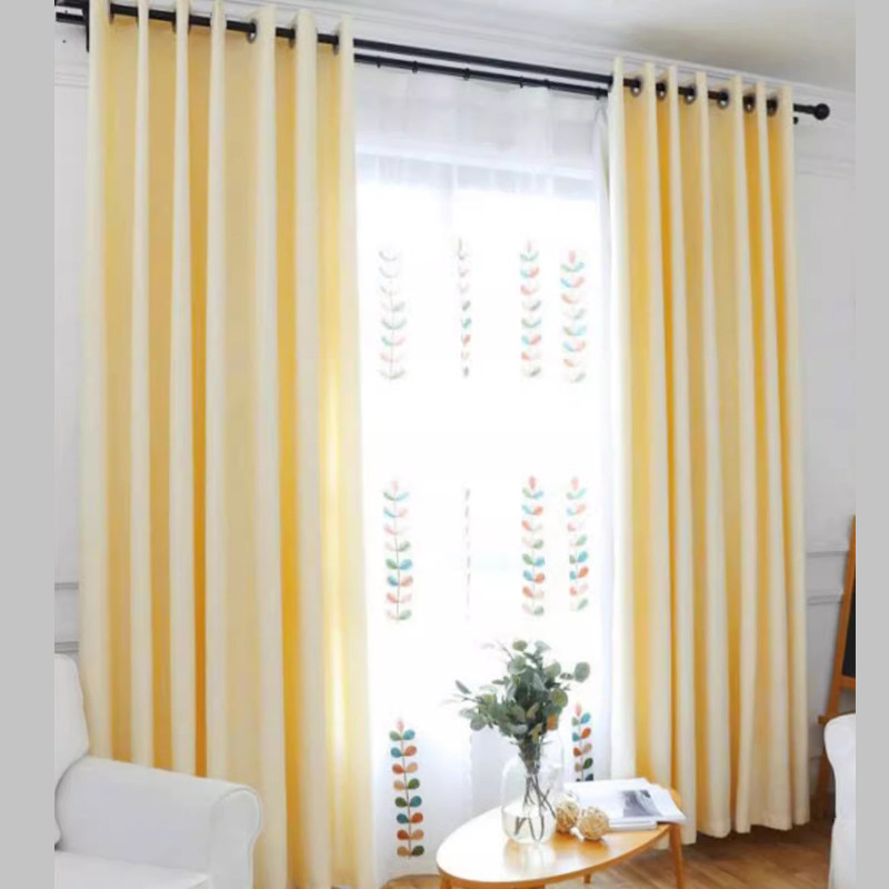 纯色现代简约北欧加厚全遮光拼色棉亚麻窗帘布料客厅卧室定制成品