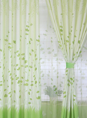 绿色田园窗帘布料透光小清新客厅阳台定制成品薄款出租房便宜清仓