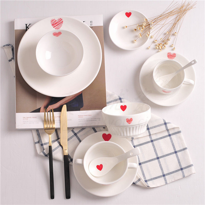 创意结婚礼物日式早餐盘子餐具整套红色心形甜品碗咖啡杯水杯陶瓷|msdalam kategori pinggan mangkuk, pinggan mangkuk, Bowl - dari Buy2taobao.com untuk memberikan perkhidmatan ejen Taobao profesional membeli